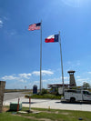 80' x 12'' x .375" 4-piece tapered aluminum commercial flagpole. External rope windloading is 144 MPH unflagged.