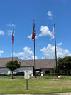 Three-Piece Tapered Aluminum Commercial Flagpole – 50' x 10'' x .188" – External rope windloading is 164 MPH unflagged.